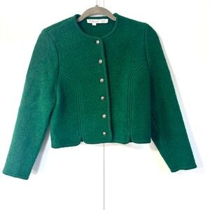 Vtg Talbots Boiled Wool Jacket Emerald Green Silver Button EUC Size 6